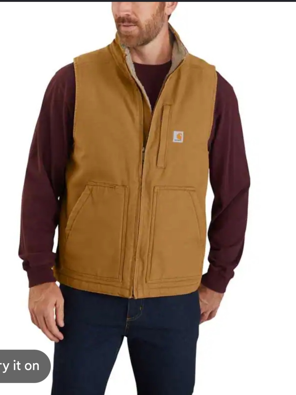 Carhartt Men's Washed Duck Sherpa-Lined Mock-Neck Vest